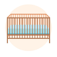 Wooden new born bed sleeping baby bassinet flat illustration