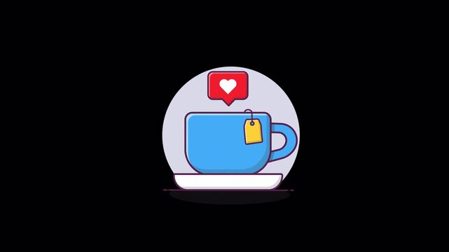 Tea Cup with Heart Like. Favorite Drink Concept Animation Video - Transparent