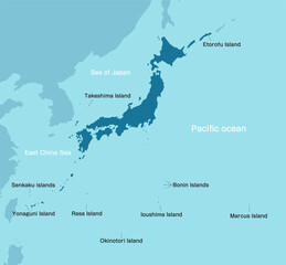 Vector map illustration of Japan's borders and exclusive economic zone