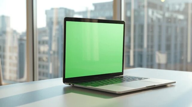 Businessperson's LCD monitor, keyboard laptop for metropolitan planning, mobility, collaboration, conference, seminar. Displays signs, advertise content, announcement clip art, ready for touching