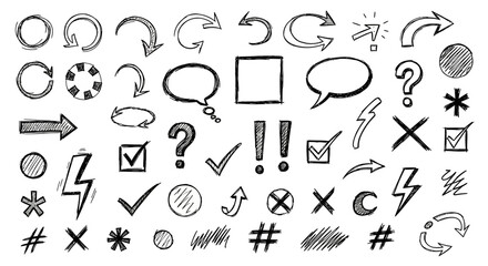 Collection of hand drawn doodle icons and symbols for design and communication