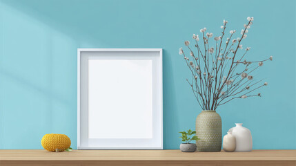 Square picture frame isolated on a wall