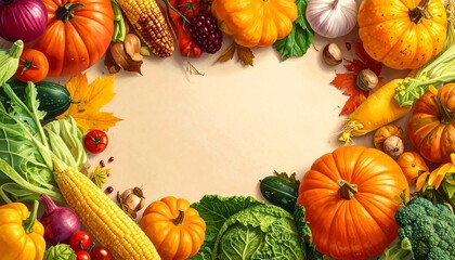Abundant Autumn Harvest - A Colorful Frame of Seasonal Vegetables.