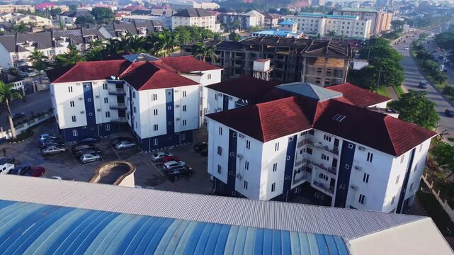 Beautiful aerial of modern apartment complexes in the Gudu area in the city of Abuja, Nigeria on a sunny day