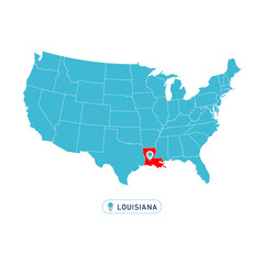 Louisiana State, United States of America vector map isolated on white background. Editable blank vector map of USA.