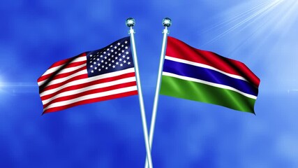 USA and Gambia Flag Waving On Pole Loop
