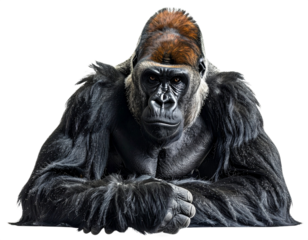 Gorilla portrait isolated on white background, transparent PNG