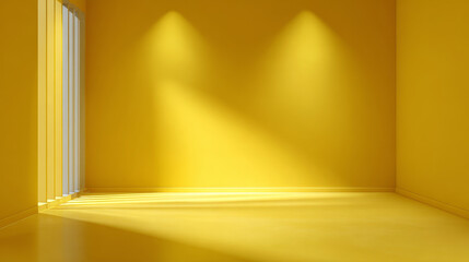 "Studio backgrounds with yellow walls for photography, featuring a simple vector set with bright gradient spotlights. Abstract light balance highlights products framed in a gray environment."