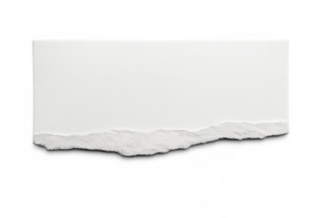 Torn blank white paper strip providing copy space with ragged edge on a transparent background, isolated