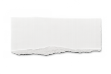 Torn white paper strip with rough edges, a blank page for notes, messages, and copy space on transparent background