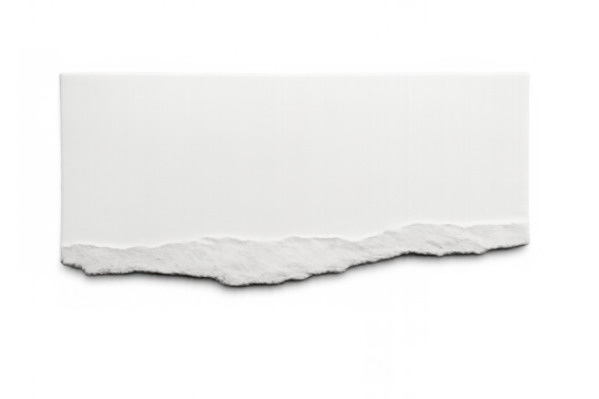 Torn blank white paper strip providing copy space with ragged edge on a transparent background, isolated