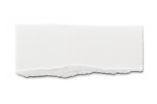Torn white paper strip with rough edges, a blank page for notes, messages, and copy space on transparent background
