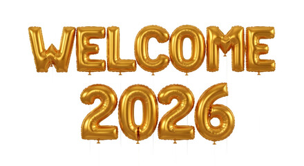 Welcome 2026 gold foil balloon letters, new year celebration