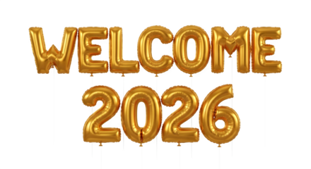 Welcome 2026 gold foil balloon letters, new year celebration