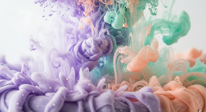Ethereal pastel inks swirling serenely together create a stunning abstract dreamscape perfect for calming visuals and background designs with gentle colors - Powered by Adobe