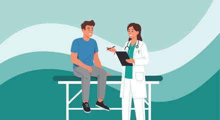Medical Consultation Occurs Between a Happy Patient and a Doctor in a Clinical Setting