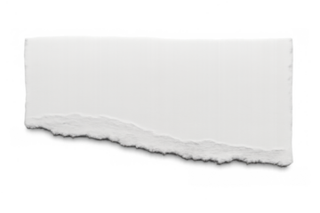 White paper piece with a torn, uneven lower edge for adding text. Standalone element on a clear background for easy editing