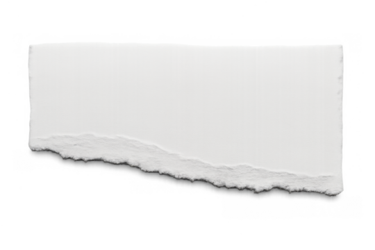 White paper piece with a torn, uneven lower edge for adding text. Standalone element on a clear background for easy editing