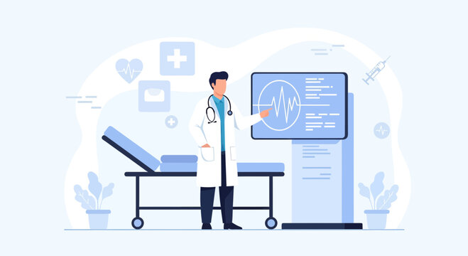 Medical Professional Presenting Diagnostic Data of Vital Signs in Modern Clinic Setting