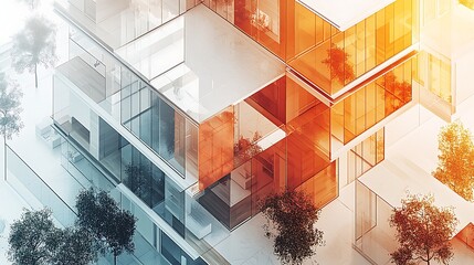 Abstract architectural composition using warm wood tones and precise geometry image