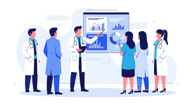 Medical Professionals Analyze Data and Collaborate for Healthcare Solutions Visualization