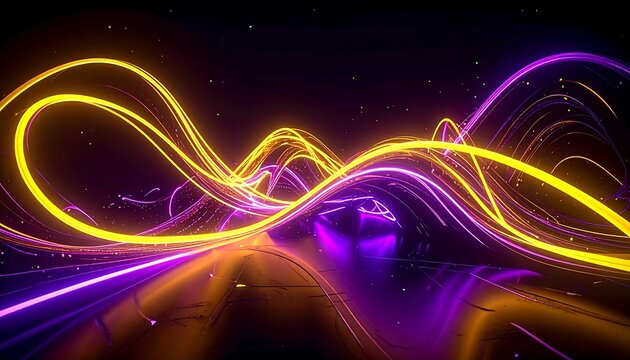 A vibrant, neon-lit digital artwork. Colorful flowing streaks of light illuminate a dark, textured surface, creating an energetic abstract design - Powered by Adobe