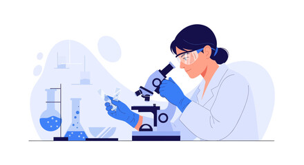 Scientist Conducting Research Using Microscope In Modern Laboratory Illustration
