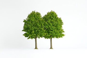 Two Green Trees Growing Tall on a White Background