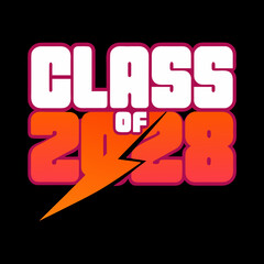 Class of 2028 text with lightning bolt on black background Keywords: class of 2028, graduation