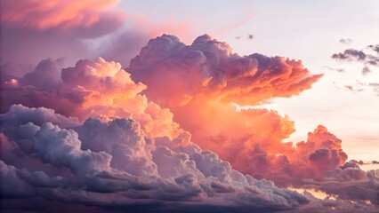 breathtaking sky at either sunrise or sunset, filled with dramatic, voluminous clouds. The clouds are illuminated with warm, fiery hues of orange, pink, and gold,