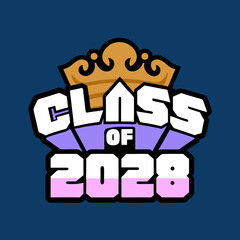 Class of 2028 with crown and geometric accents graduation