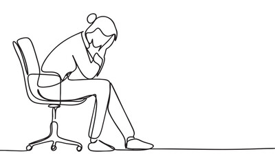 Continuous Line Drawing of a Woman in Deep Thought or Distress