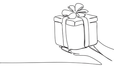 Continuous Line Drawing of Hands Offering a Gift Box © clelia-clelia