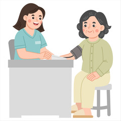 Obraz premium Illustration of Nurse Checking Senior Patient's Blood Pressure