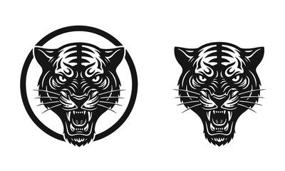 A bold, stylized panther head logo with clean lines and a fierce expression. Panther head, wild cat, animal logo, predator symbol
