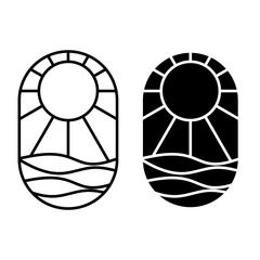 Vector graphic of desert theme oval shape emblem logo with line art style and bold style on white background