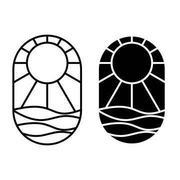 Vector graphic of desert theme oval shape emblem logo with line art style and bold style on white background