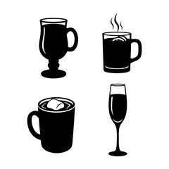 Christmas Drink Silhouettes Eggnog Wine Cocoa Champagne