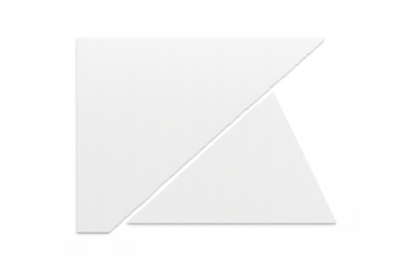 White paper abstract geometric template with two cut pieces forming an arrow shape on transparent background