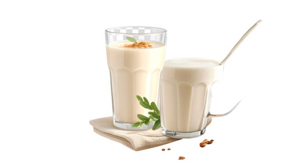 Delicious milk drink served in cozy home kitchen glass. Isolated on transparent background, png.