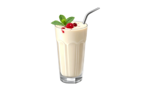 Delicious milk drink served in cozy home kitchen glass. Isolated on transparent background, png.