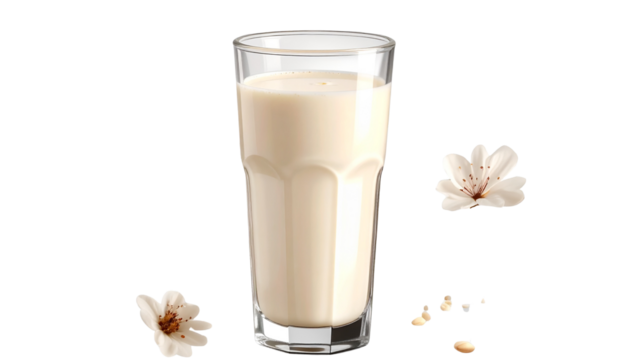 Delicious milk drink served in cozy home kitchen glass. Isolated on transparent background, png.