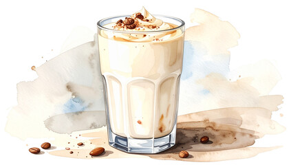 Delicious milk drink served in cozy home kitchen glass. Isolated on transparent background, png.