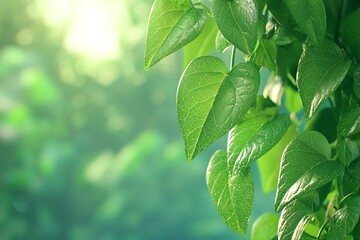 Fresh Green Leaves on Vine with Bokeh Light for Natural Backgrounds