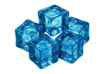 Blue ice cubes stacking refreshing cold drink elements, adding water texture, and melting frozen refreshment