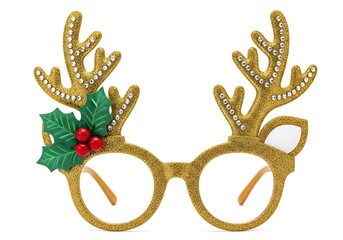 Fun glittery reindeer antler glasses with holly and berries for christmas