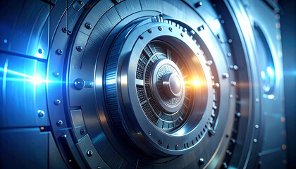 Fort Knox Vault Door: A meticulously crafted steel vault door with a complex locking mechanism, symbolic of security, wealth, and the protection of valuable assets. 