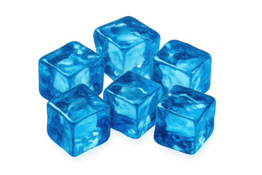 Refreshing blue ice cubes cooling a summer drink. Transparent frozen water elements providing a crisp chill