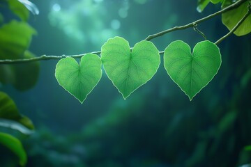 Heart Shaped Leaves on Vine in Lush Green Forest Environment