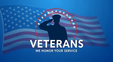 Silhouette of a soldier saluting the american flag honoring veterans